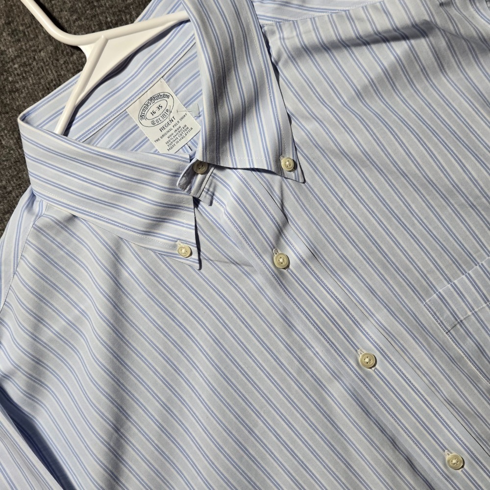 Brooks Brothers Mens 16-35 Blue Regent Fit Non Iron Stretch Stripe Dress Shirt